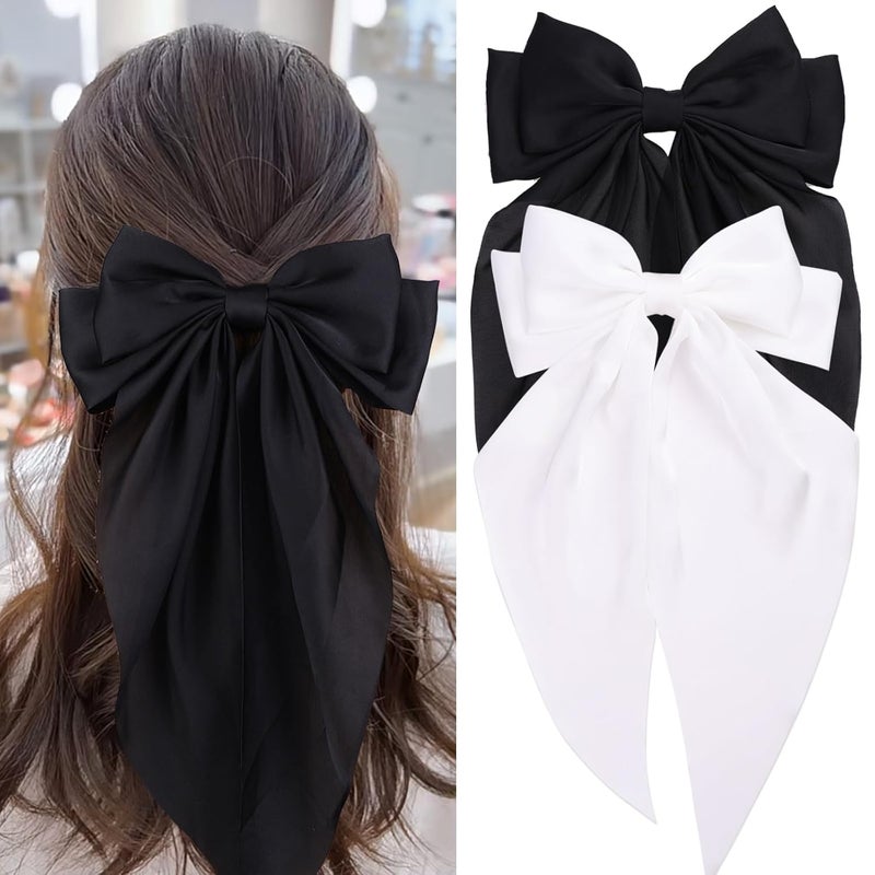 MRJ 2 Pcs Silky Satin Hair Bows Big Hair Ribbons for Women Large Hair Clips for Girls Hair Accessories Barrettes Metal Clips Bowknot Aesthetic - Image 1